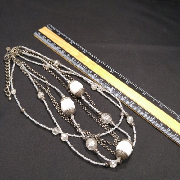 Chico's Women's Multistrand White Beaded Necklace, Silver Tone, 20 Inches - Picture 3 of 6